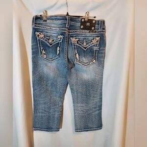 Miss Me Light Blue Denim Capris with Embroidery - 30x21
